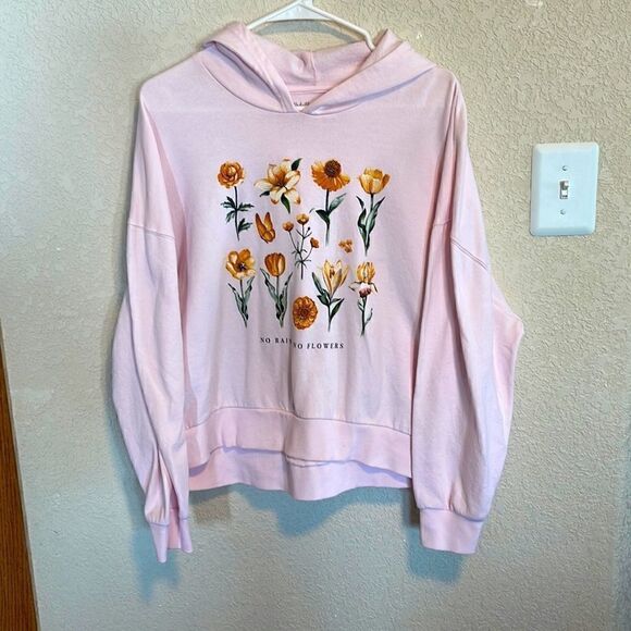 Rebellious One- Pink No Rain No Flowers Screen Print Cropped Length Hoodie, XL - Picture 1 of 6